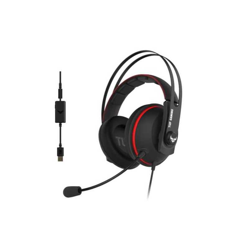 Asus TUF Gaming H7 7.1 Gaming Headset, 53mm Driver, 3.5mm Jack (USB Adapter), Boom Mic, Virtual Surround, Stainless-Steel Headband