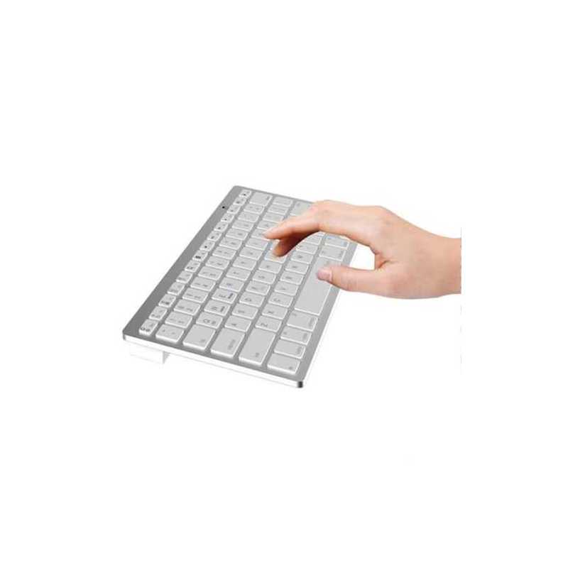 Jedel Portable Wireless Bluetooth Keyboard, 2.4GHz, White Keys, Silver