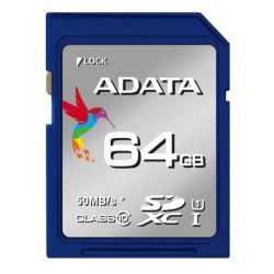 ADATA Premier 64GB High Capacity SDXC Card, UHS-I Class 10, R/W 50/10 MB/S