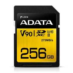 ADATA Premier ONE 256GB SDXC Card, UHS-II Class 10 (U3), V90 Video Speed (8K), R/W 290/260 MB/s
