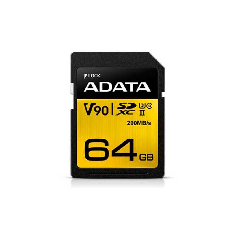 ADATA Premier ONE 64GB SDXC Card, UHS-II Class 10 (U3), V90 Video Speed (8K), R/W 290/260 MB/s