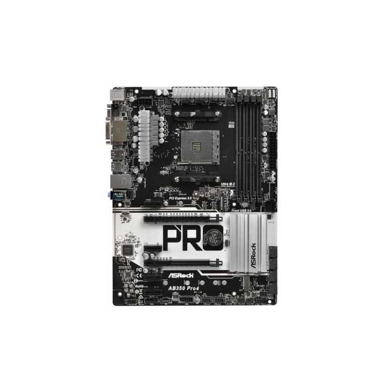 Asrock AB350 PRO4, AMD B350, AM4, ATX, 4 DDR4, VGA, DVI, HDMI, RAID